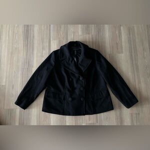 VTG INC Pea Coat Double Breasted Wool Black Womens 2X Academia Preppy Classic